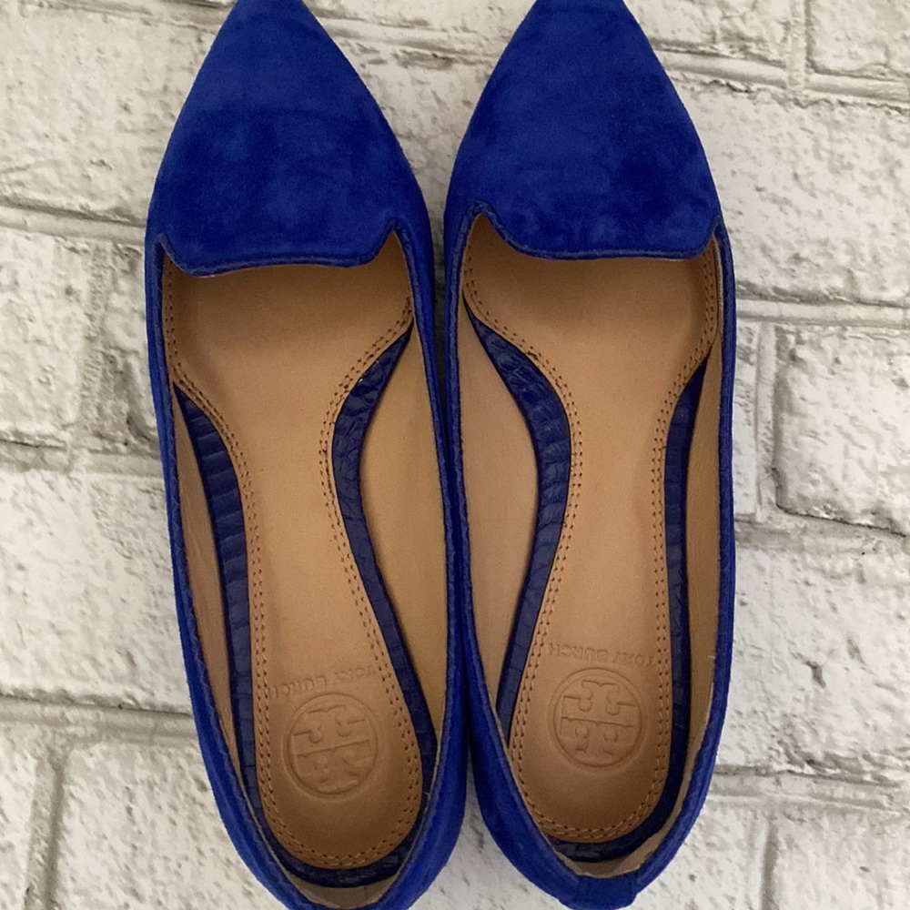Tory Burch Connely Smoking Slipper Blue Suede Flats size 5 EUC - Picture 3 of 5